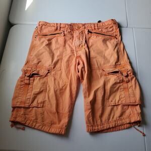 Y2K Triple Five Soul Shorts Mens 38 Orange Cargo Adjustable Drawstring Grunge